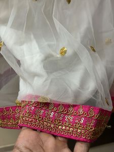 Pink &amp; White Lehenga Choli Set