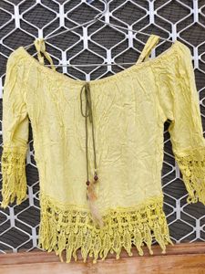 Yellow Crochet Detail Top
