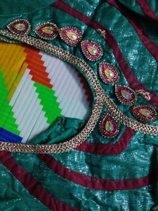 Green Embroidery Half Saree