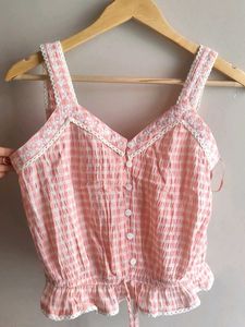 Cottage Core Check Crop Top With Embroidery