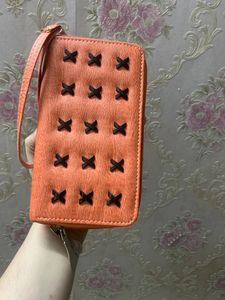 Orange Wristlet Wallet with Black Butterflies