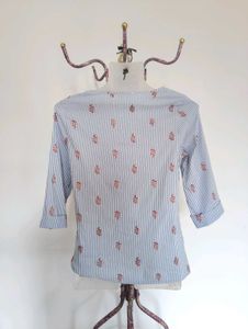 Striped Floral Tie-Front Top