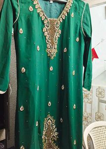 Dark Green Handwork + Diamond Work Gharara Set