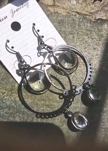 Silver Hoop Drop Earrings