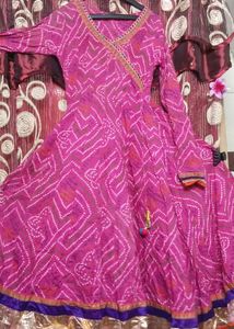 Pink Bandhani Angrakha Dress
