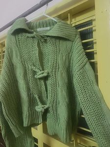Green Knit Toggle Cardigan