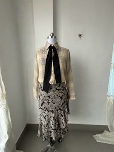 Vintage-Style Plaid Blouse & Paisley Skirt Set
