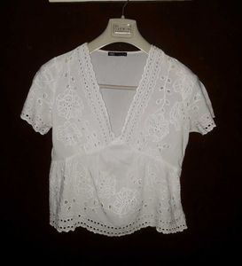 Zara White Eyelet Blouse