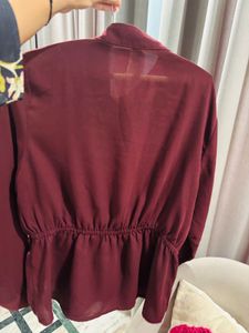 Maroon Tie-Up Neck Embellished RuffleCinched