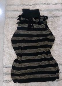 Striped High Neck T Shirt