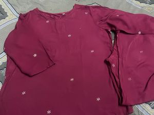 Maroon Embroidered Co Ord Set
