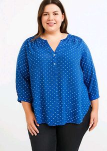Blue Polka Dot Plus-Size Top
