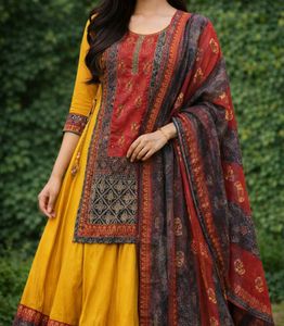Rajasthani Embroidery Design Yellow Gown