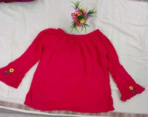 Pink Embroidered Bell Sleeve Top