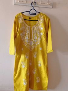 Chikenkari Yellow Kurti