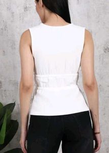 Shein White Tie-Front Sleeveless Top