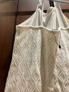 Zudio White Halter-Neck Crochet Mini Dress – Size