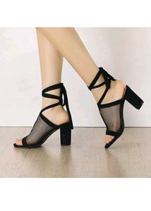 Black Mesh Wrap Up Heels