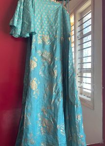 Elegant Blue &amp; Gold Ethnic Gown