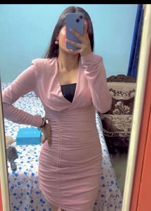 Blush Pink Ruched Bodycon Dress (ZARA)