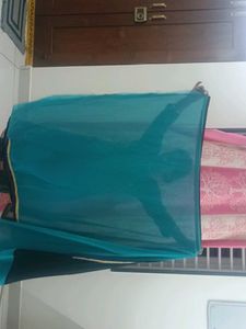 Elegant Teal and Gold Trim Saree