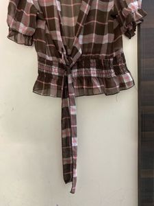 Checkered Tie-Front Top