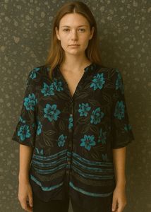 Retro Black & Teal Hawaiian Shirt