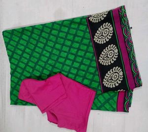 💚Green and Pink Printed Saree With Blouse 💚