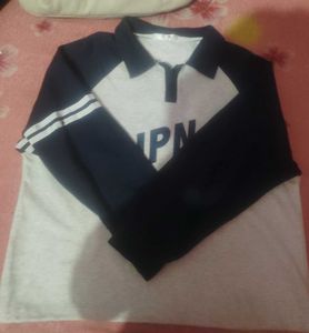 Navy & White Long Sleeve Polo