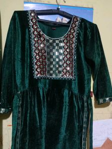Green Velvet Kurta Set