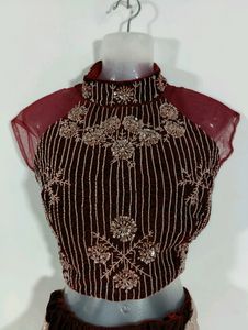 Maroon Embroidered Ready to Wear Saree (Women)