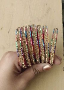 Red &amp; Gold Accent Bangles (Set of Six)