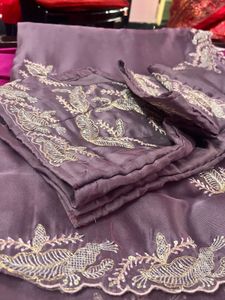 : Royal Mauve Embroidered Silk Saree with blauze