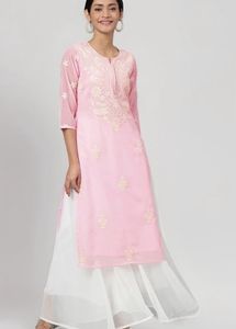 Pink Georgette Embroidered Kurta