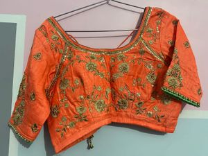 Orange Embroidered Blousewith Lehanga
