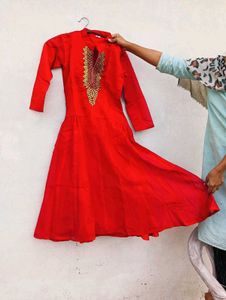 Red Embroidered Kurta Set