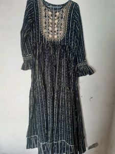 Long Cotton Dress With Embrodary Neck Flore Lenth