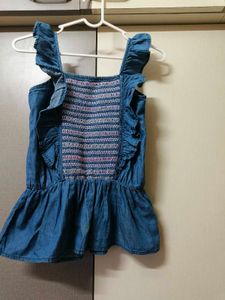Girls Cotton Denim Top Sleeveless