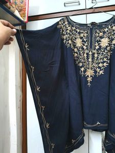 Blue Colour Kashmiri Embroidered Kaftan Top
