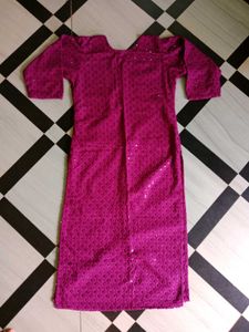 Violet Chickenkari Embroidered Kurti