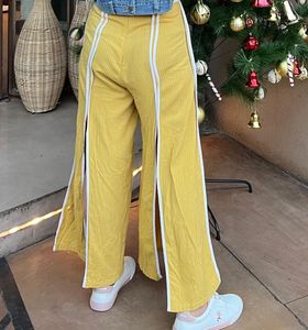 Yellow Corduroy Slit Pants