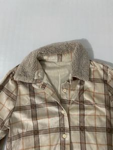 Fuzzy Trim Plaid Button-Up