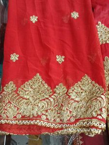 Red &amp; Gold Dress Material