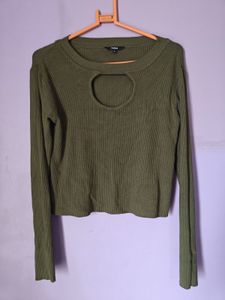 Olive Cutout Long Sleeve Top