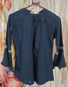 Elegant Navy Blue Top with Bow