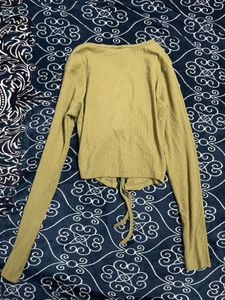 Olive Ribbed Tie Front Top