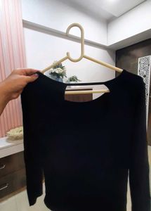Black Open Back Long Sleeve Top