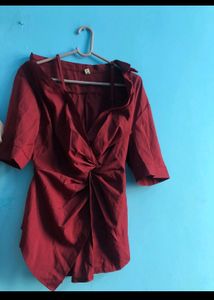 Collar Shirt Off Shoulder Top
