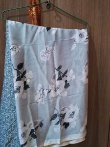 Floral Print Saree - Light Blue