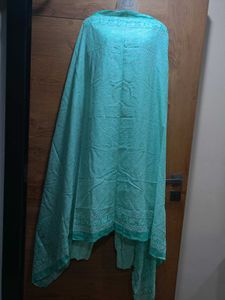 🩵Aqua Blue Printed Cotton Suit Set with Dupatta🩵